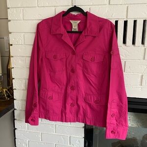 LL Bean Hot Pink Button Up Cotton Jacket Blazer Size XL Barbie